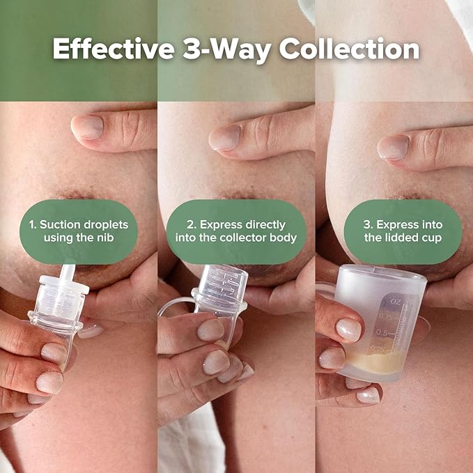 haakaa Colostrum Collectors 2ml/6pcs & Lidded Feeding Cup 25ml/1pc Set - Collect, Store & Feed Colostrum in One, Ready-to-Use Individually Wrapped, Reusable Colostrum Syringes for Liquid Gold