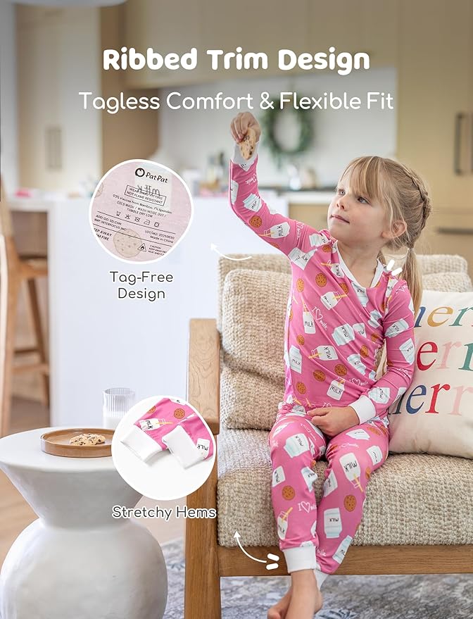 PATPAT Bamboo Viscose Pajama Sets for Toddler Boys & Girls Baby Kids, Ultra-soft Snug fit Pjs Sleepers for Birthday Holiday