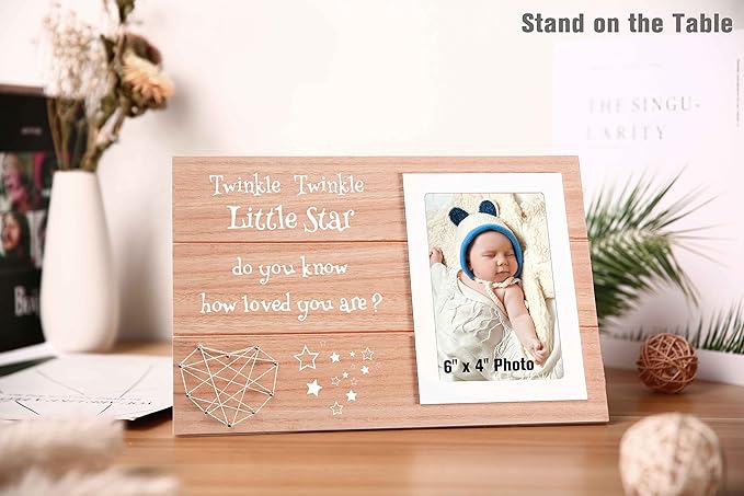 Best Shower Gifts for Baby-Baptism Present-Shower Party Present for Newborn,Birthday Christmas Gift for Baby Kids Boys Girls-Wooden Photo Frame Picture Frame-Twinkle Twinkle Little Star