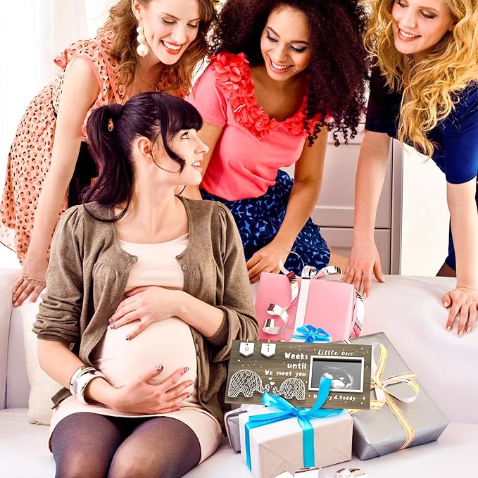 Baby Sonogram Picture Frame Countdown Weeks - Standard 4"x3" Ultrasound Photo - Pregnancy Announcements Ideas - Gender Reveal Baby-Shower Gift - New Mom Expecting Parents to Be Keepsake Gifts