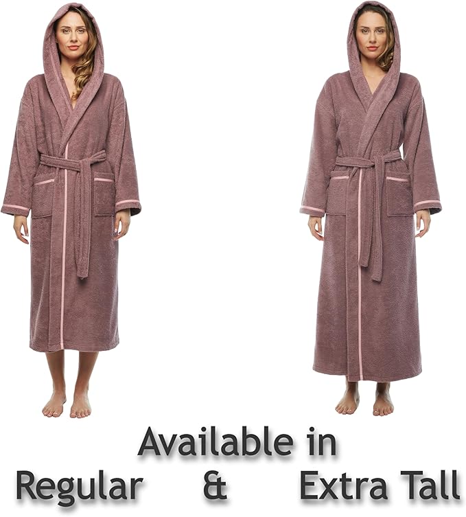 Arus Women's Hooded Classic Bathrobe Turkish Cotton Robe with Full Length Options