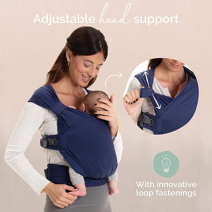 Boba Bliss Pre-Wrapped Baby Carrier with Buckle - Newborn to 7-35 lbs Light, Breathable & Easy to Adjust Hybrid Infant Sling & Toddler Carrier - Certified Hip-Healthy for 0-18 Months - Navy Blue