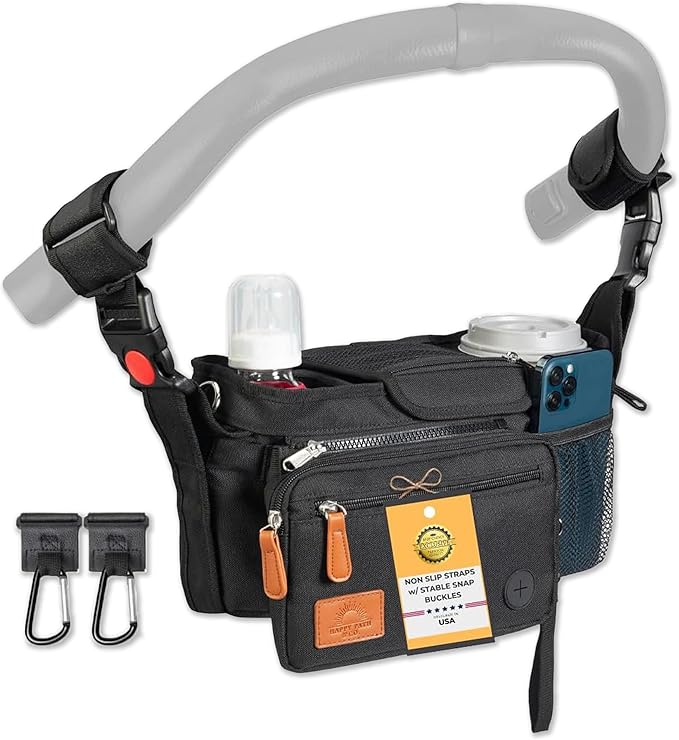 Universal Stroller Organizer with Cup Holder - Baby Caddy Organizer | Stroller Caddy Organizer w/ Anti-Slip Straps to Fit Various strollers like Uppababy, Doona, Nuna & More | Waterproof Walker Bag