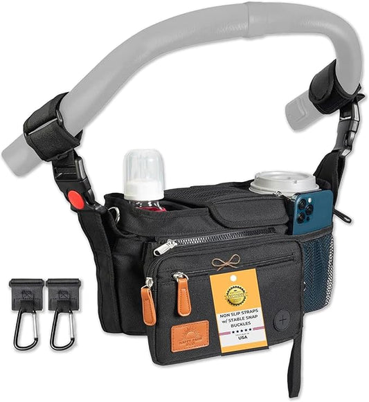Universal Stroller Organizer with Cup Holder - Baby Caddy Organizer | Stroller Caddy Organizer w/ Anti-Slip Straps to Fit Various strollers like Uppababy, Doona, Nuna & More | Waterproof Walker Bag