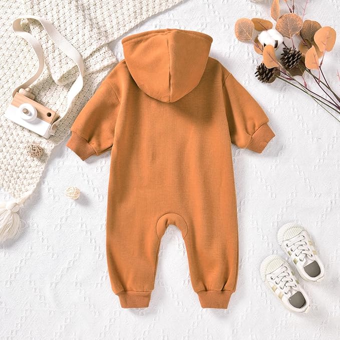 Unutiylo Unisex Baby Boys Girls Long Sleeve Infant Baby Zipper Hooded Jumpsuits Romper Loose Outfit Clothes