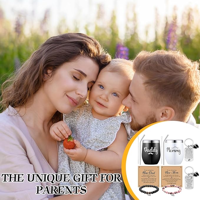 Mifoci Pregnancy Gifts for New Parents Include Mommy and Daddy Tumbler Set Keychains Bead Bracelets New Parents Gender Reveal Gifts for First Time Moms Dad to Be Mothers Fathers Day Baby Shower