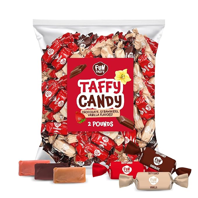 Neapolitan Taffies Candy Mix - 2 Pound Bulk Pack (150 Count) - Individually Wrapped Premium Assorted Caramels - Vanilla, Chocolate, Strawberry - Party Favors