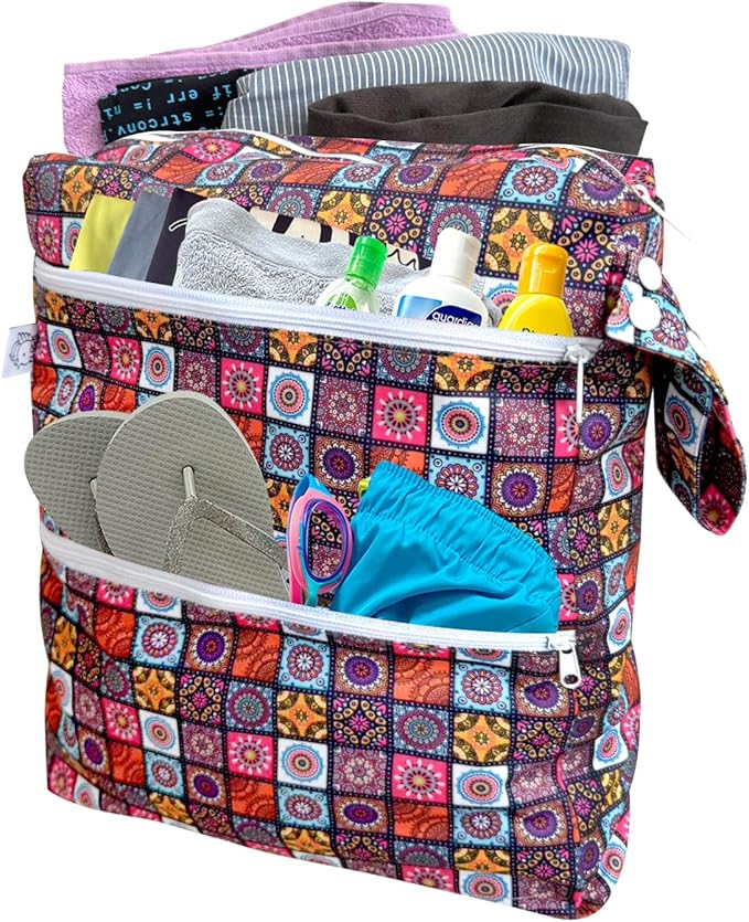 FLOCK THREE 3D Waterproof and Washable Wet Bag Luggage Organiser for Travel storage Stroller Daycare Baby Diapers Yoga Beach Pool Swimsuits Luggage Packing for Travel Accessories (Flower01)
