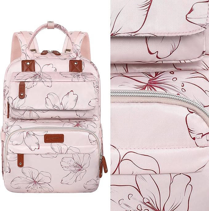 Diaper Bag Backpack, Baby Girl Diaper Bag for Mom, Large Pink Floral Diaper Bag Backpack for Girls, Waterproof Mom Backpack for Work Travel Holiday with Insulated Pockets and Stroller Straps