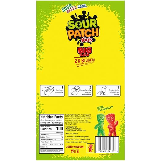 SOUR PATCH KIDS Big Kids Individually Wrapped Soft & Chewy Candy, Bulk Candy, School Snacks, 240 Count Box