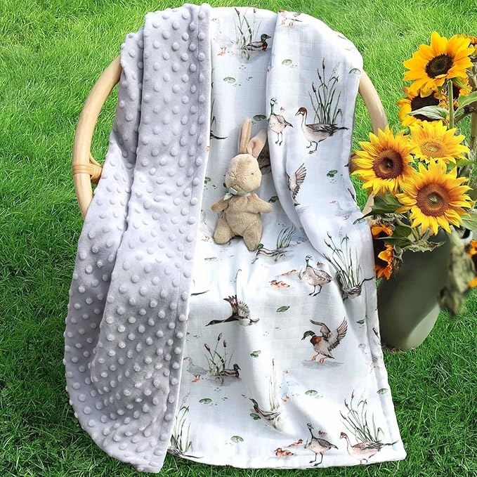 LifeTree Baby Blankets for Newborn, Soft & Lightweight Swaddle Blankets, Muslin Front and Dotted Fleece Backing Receiving Bed Throw Blanket Unisex, 31X40 Inches, Baby Girl & Boy Blanket, Duck