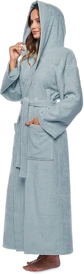 Arus Women's Hooded Classic Bathrobe Turkish Cotton Robe with Full Length Options