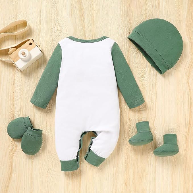 Sinhoon Newborn Baby Girl Romper Infant Letter Print Bodysuit Jumpsuit+Hat+Gloves+Socks 4Pcs Coming Home Clothes Outfit