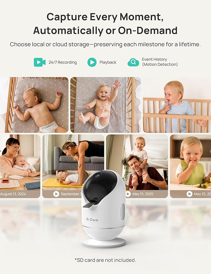 Dr.Care VistaView Smart WiFi Baby Monitor - 5” 1080P Split Screen & 2K Camera App Control, Cry & Motion Alerts, HD Night Vision, 5000mAh Battery, 2-Way Talk, Multi-User, Triple Security, 1279ft Range