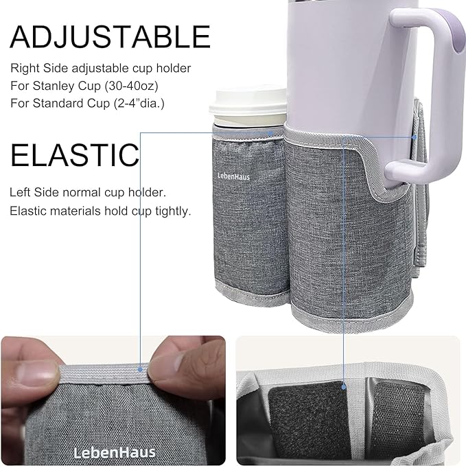 2 in 1 Luggage Cup Holder for Suitcase Airplane Cup Holder for Tray Table Drink Carrier for Stanley Tumblers Coffee Beverage Organizer Luggage Drink Holder Travel Essentials for Flying(gray)