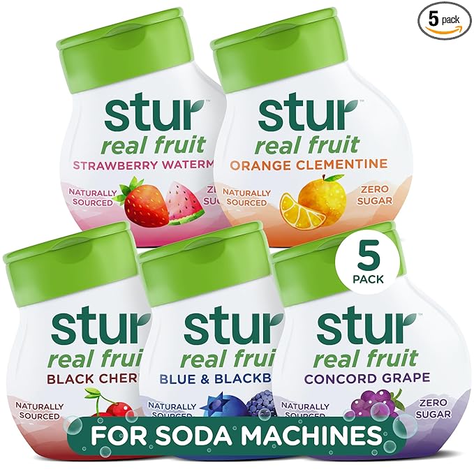 Stur Soda Machine Flavors Variety Pack | Naturally Sweetened | High in Vitamin C & Antioxidants | Sugar Free | Zero Calories | Keto | Vegan | 5 Bottles, Makes 120 Drinks