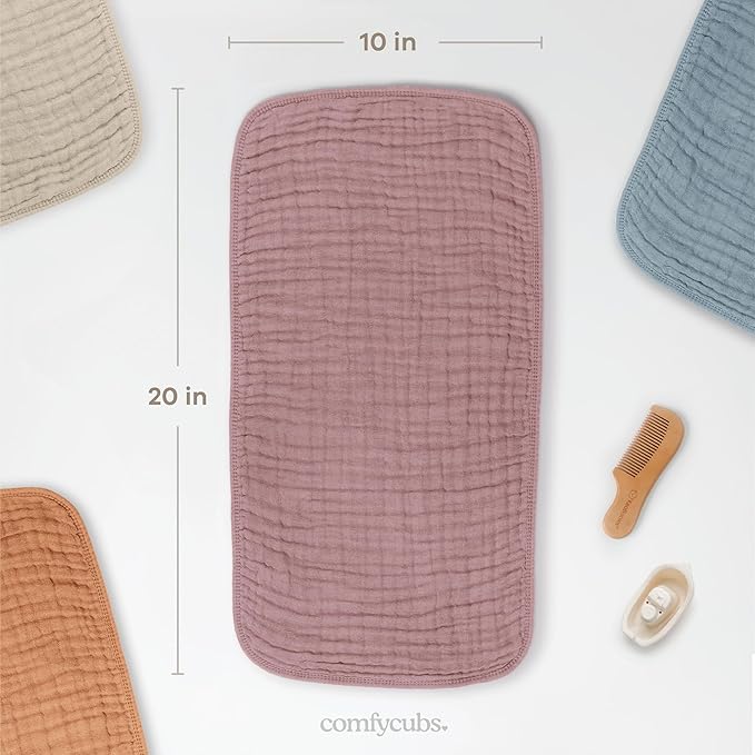 Comfy Cubs Muslin Burp Cloths 20" x 10", Pack of 6 - Large, 6-Layer, Ultra Absorbent 100% Cotton for Baby Drool and Messes - Soft, Safe & Gentle Baby Burp Cloths Set for Boys & Girls - Mauve