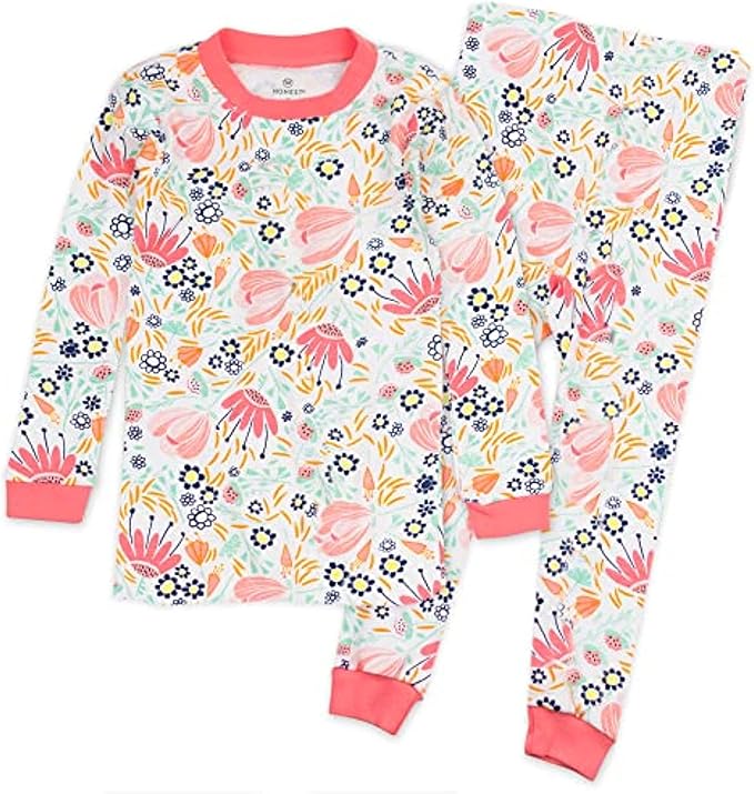 HonestBaby baby-girls 2-piece Pajamas Sleepwear Pjs 100% Organic Cotton for Baby, Toddler, Kids, Girl