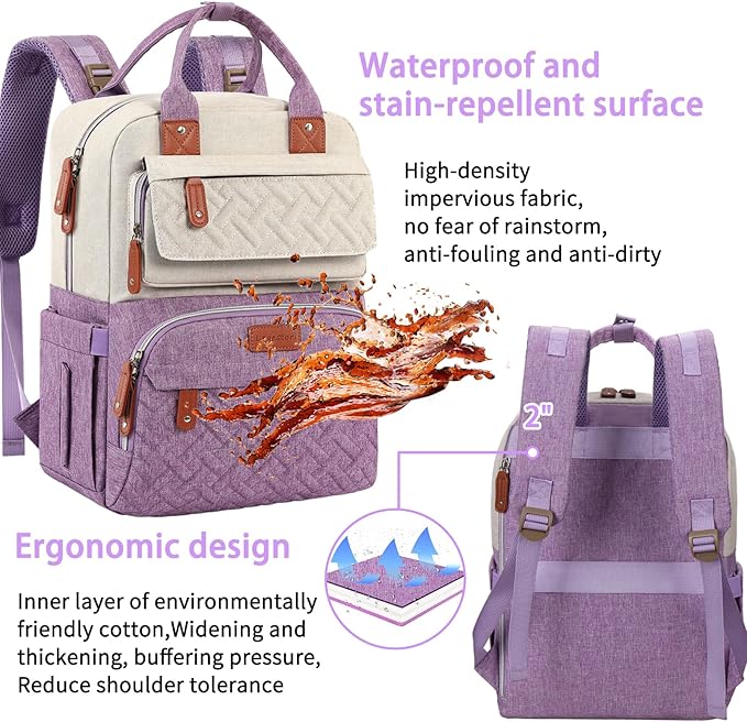 Diaper Bag Backpack, Large Unisex Baby Bags for Boys Girls, Purple Baby Nappy Diaper Bag, Multipurpose Travel Back Pack for Moms Dads with Insulated Pockets and Stroller Straps