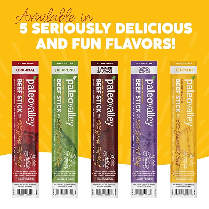 Paleovalley 100% Grass Fed Teriyaki Beef Sticks - Delicious Gluten Free Beef Snack - High Protein Keto Friendly