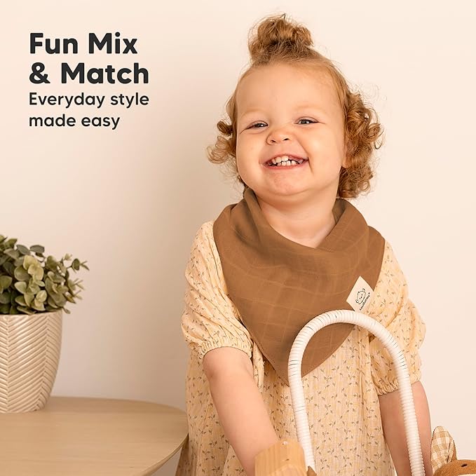 8-Pack Muslin Baby Bibs for Boys, Girls - Muslin Bandana Drool Bibs for Baby Girl & Boy, Drooling Newborn, Teething Toddler, Infant 0-36 Months, 100% Cotton Extra Absorbent & Soft (Pine)