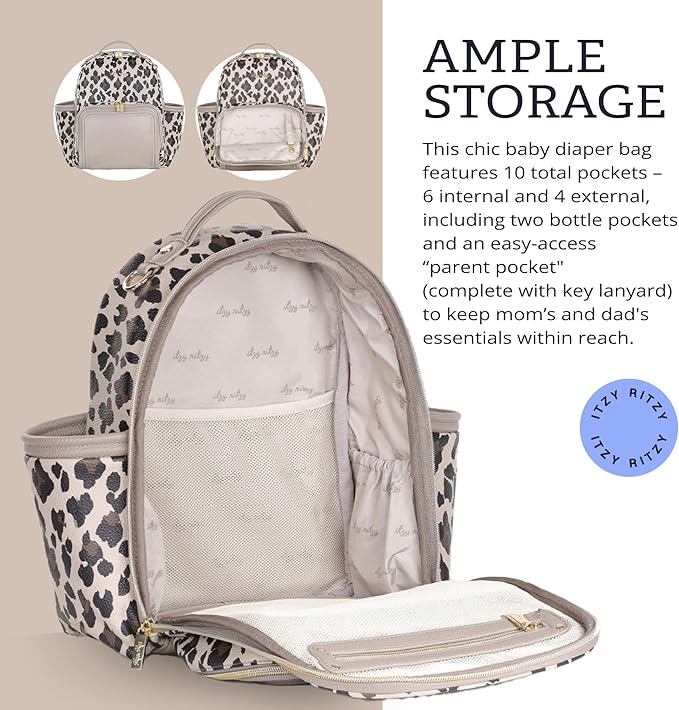 Itzy Ritzy Unisex Baby Mini Plus Diaper Bag, Leopard