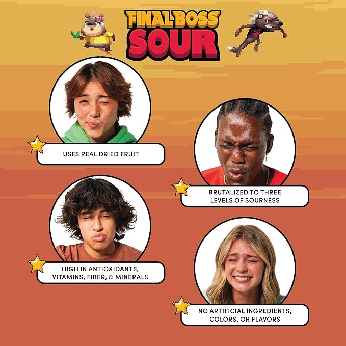 Final Boss Sour Candy, Sour Blueberries, 10 Pack, Level 2, Fruit Chews with Real Dried Fruit, No Artificial Colors or Flavors, Low Calorie Snack for Kids, Teens, Adults, Lunch Boxes & On The Go