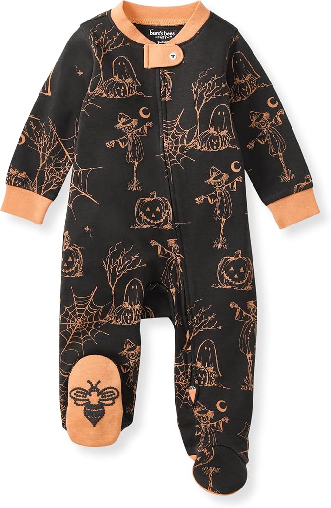 Burt's Bees Baby Baby Girls Pajamas, Zip Front Non-Slip Footed Sleeper Pjs, 100% Organic Cotton