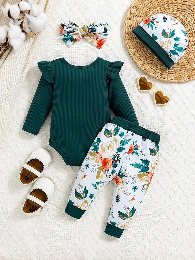 Baby Girl Clothes Newborn Infant Outfits Cute Summer Clothes Spring Romper Set+Hat+Headband