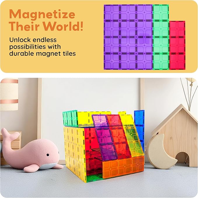 PicassoTiles Large Stabilizer Building Block Base Magnetic Building Block Tiles Jumbo XL Plate Foundation Kit Magnet Tile Stacking STEM Toy Set Compatible Education Construction Learning Square Set