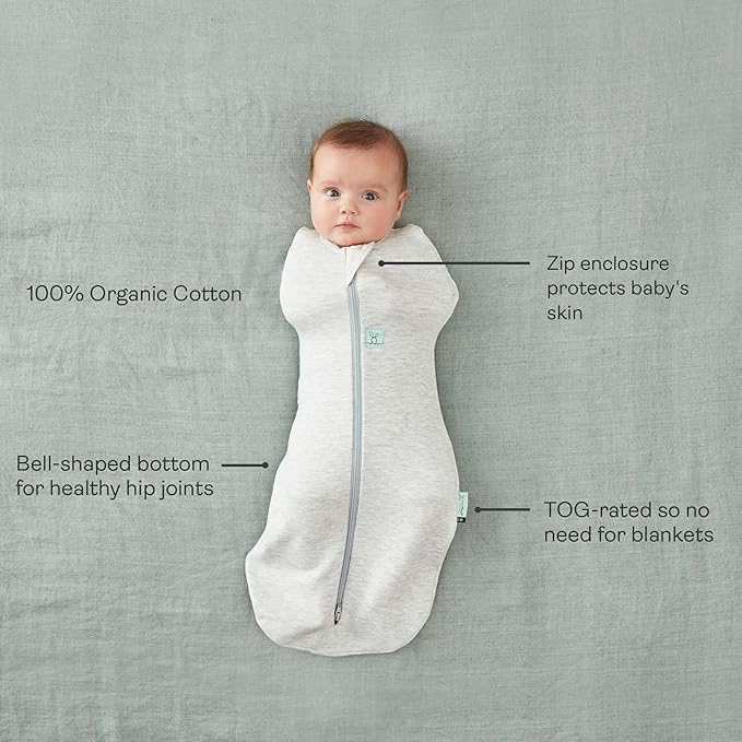 ergoPouch Cocoon Swaddle Sack 0.2 TOG - Baby Sleep Sack, Gentle Snug Fit Helps Calm Startle Reflex, Ideal for Arms In/Out Sleeping, Soft Breathable Fabric for Better Sleep (0 Months, Grey Marle)