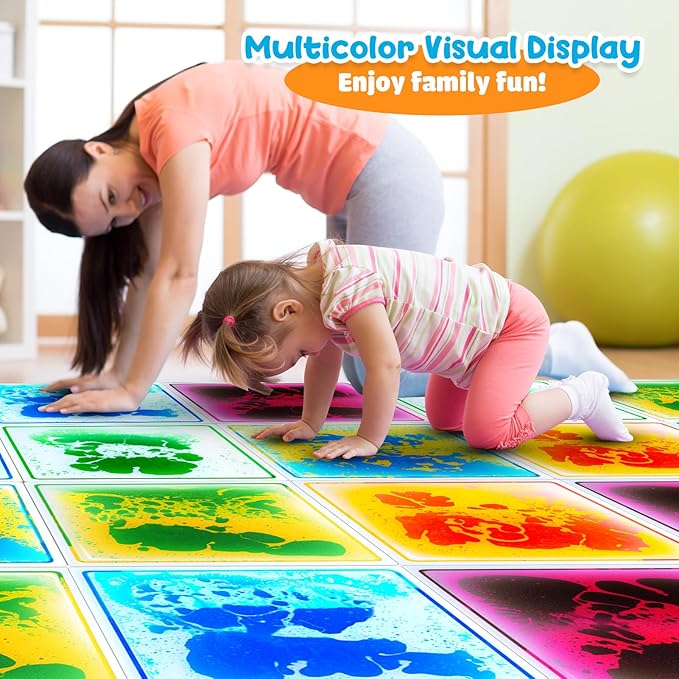 Sensory Floor Tiles for Kids Toddlers: 6 Pack Liquid Play Mats, 12"x12" Squares Autism Sensory Puzzle Pad, Lava Tiles Games Dance Step Pads, Preschool Classroom Montessori Gross Motor Daycare Toys