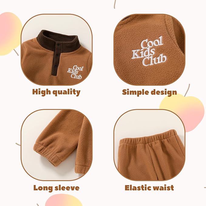 YOUNGER TREE Toddler Boy Girl Clothes Fleece Fall Winter Outfit Baby Long Sleeve Button Sweatshirt and Pants Sweatsuits Set