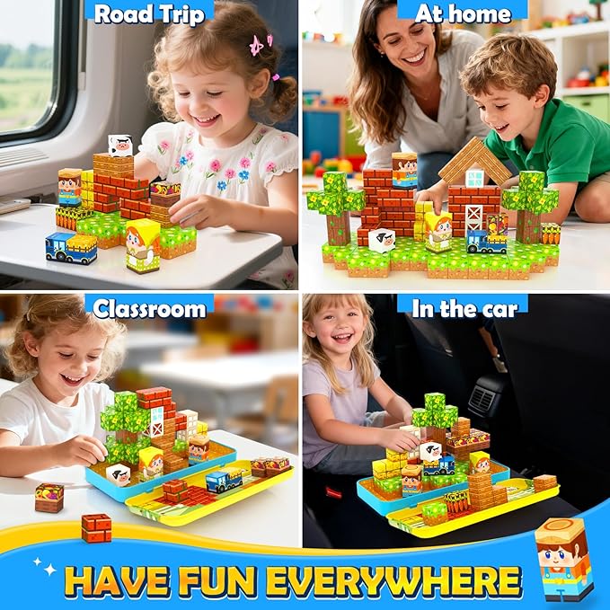 Magnetic Blocks Travel Toddler Toys Magnet Building Cubes STEM Sensory Learning Toys with Box Christmas Birthday Gifts for Kids Ages 3 4 5 6 7 8 Year Old Boys Girls