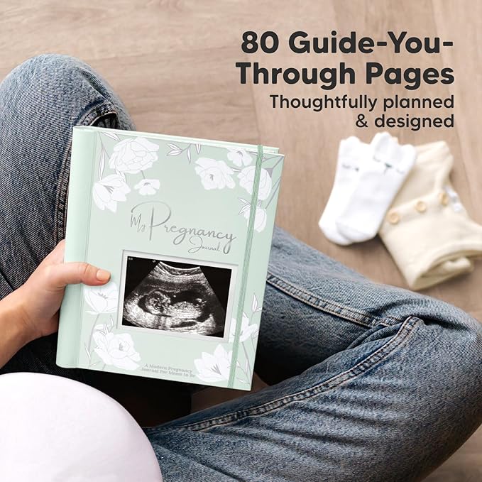 Pregnancy Journal, Pregnancy Announcements - 80 Pages Hard Cover Baby Books For Mom To Be Gift, Baby Memory Book Keepsake, Gender Reveal Gifts For New Moms, Shower & Registry (Sage)