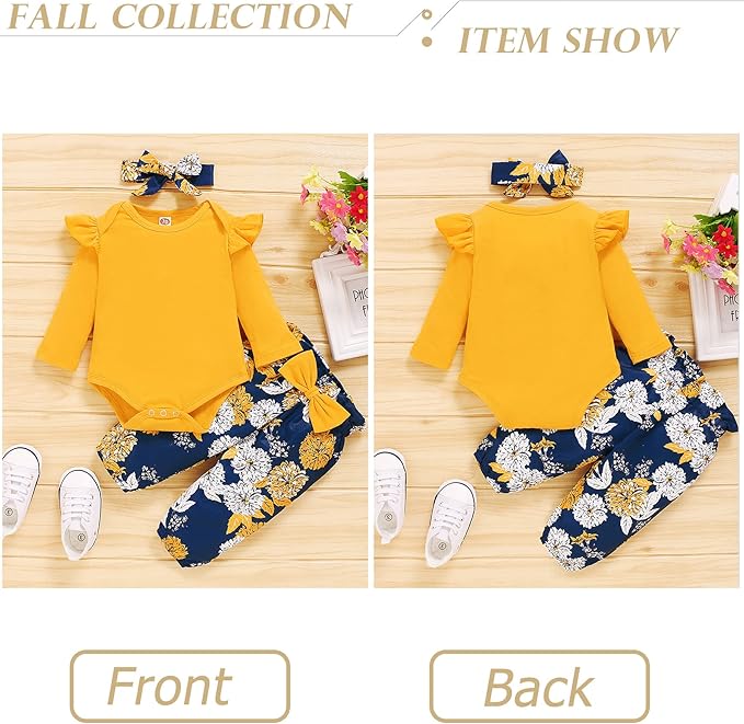 Infant Baby Girl Clothes Newborn Girl Outfit Long Sleeve Romper Pants Set Cute Baby Clothes for Girls Fall/Winter