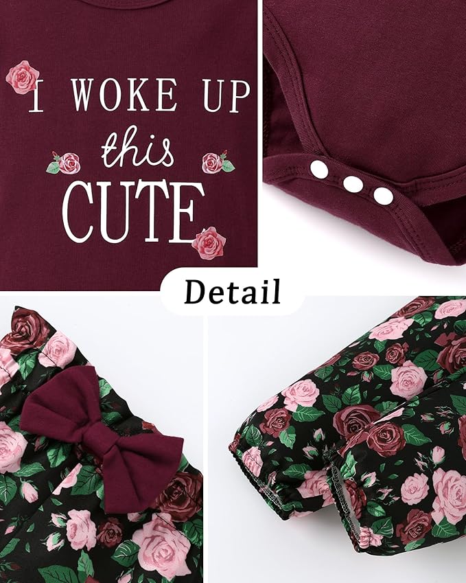 Baby Girl Clothes Newborn Infant Cotton Ruffle Romper+ Floral Pants + Headband Sets Fall Winter Outfits