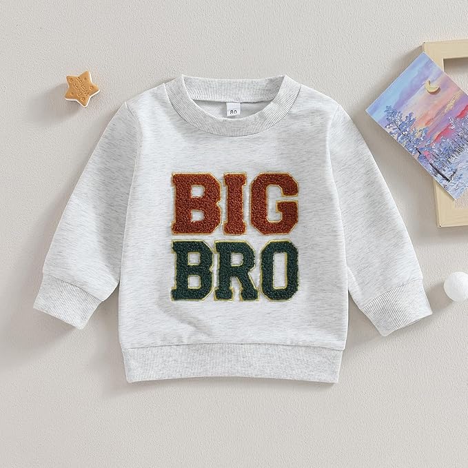 VISGOGO Infant Baby Boy Girls Big Lil Bro Big Lil Sis Matching Set Sweatshirt Romper Embroidery Sweater Toddler Clothes