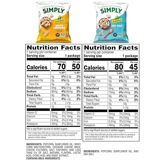 Smartfood Simply Variety Pack, White Cheddar and Sea Salt 0.5oz (36 Count)