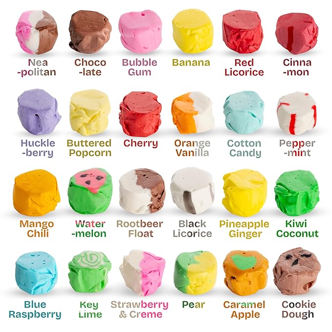 Snackathon Salt Water Taffy Assorted Mix – 24 Flavor Variety, Bulk 4 LB Party Size, Soft & Chewy Gourmet Candy, Approx. 280+ Individually Wrapped Pieces