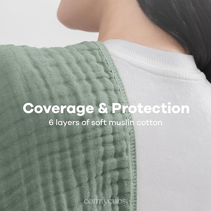 Comfy Cubs Muslin Burp Cloths 20" x 10", Pack of 6 - Large, 6-Layer, Ultra Absorbent 100% Cotton for Baby Drool and Messes - Soft, Safe & Gentle Baby Burp Cloths Set for Boys & Girls - Fern