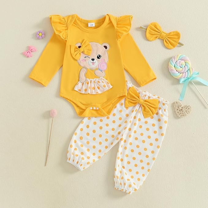 Fernvia Western Newborn Baby Girl Clothes Long Sleeve Letter Print Romper Animal Print Pants Headband 3Pcs Outfits Sets