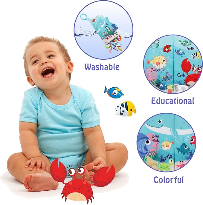Fish Baby Books 0-6 Months, Newborn Infant Tummy Time Toy High Contrast Sensory Baby Toys 6 to 12 Months Touch Feel Crinkle Books Easter Gifts for Boy Girl 0-3, Shower Gift, Shark