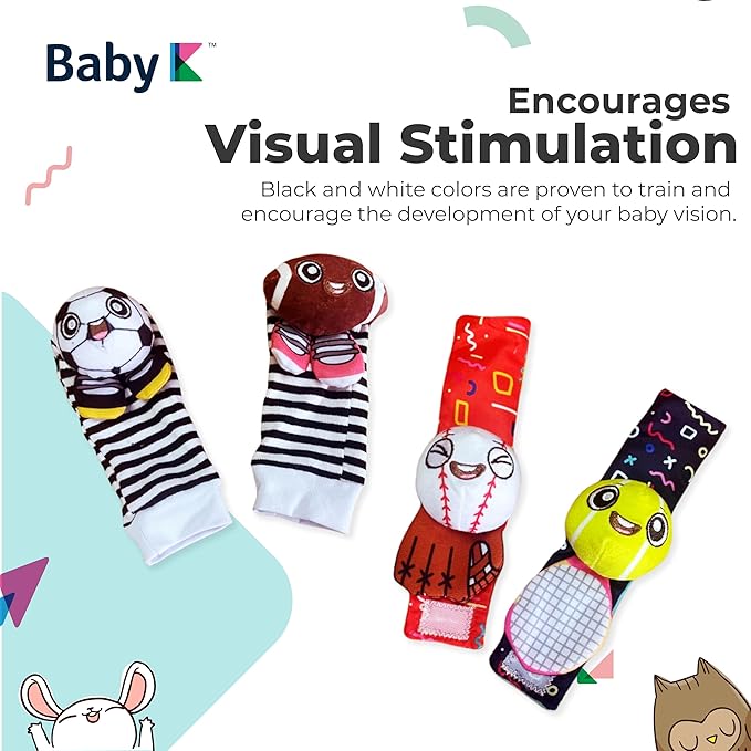 BABY K Baby Rattle Socks & Wrist Toys (Set K) - Newborn Toys for Baby Boy or Girl - Brain Development Infant Toys - Hand and Foot Rattles Suitable for 0-3, 3-6, 6-12 Months Babies