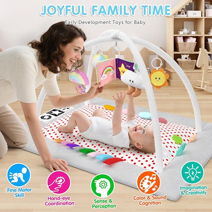 Baby Play Gym Mat Tummy Time Mat Activity Center for Newborn Infant Gifts Babies Shower Gifts for Boy Girl Baby 0-3-6-9-12 Months Skill Development Newborn Infant Babies Essentials Gifts