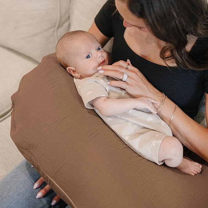 Konssy 2-Pack Muslin Nursing Pillow Covers, Soft & Adorable Nursing Covers for Breastfeeding Pillows, Slipcovers for Newborn Boys & Girls(Chestnut, Rabbit)