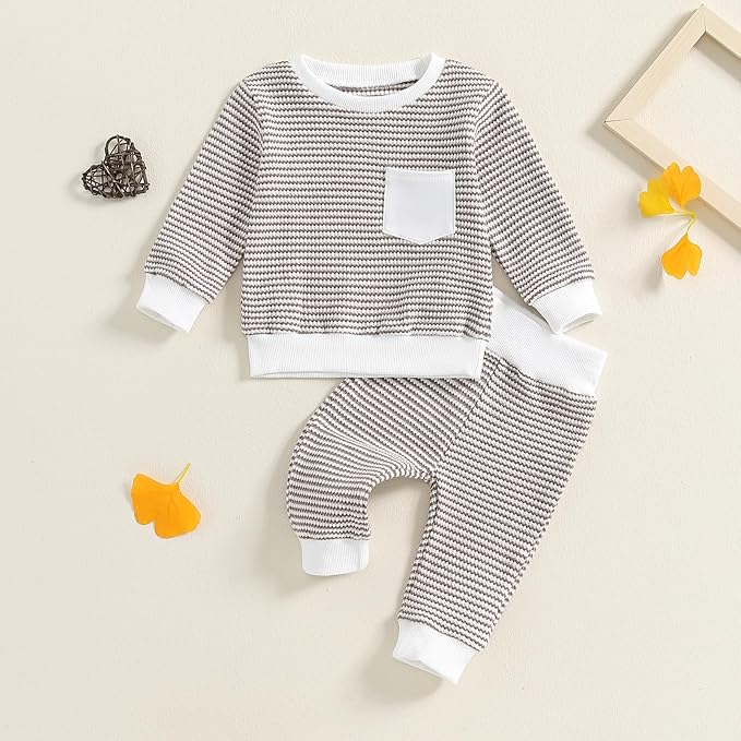 Baby Boy Toddler Fall Outfit Striped Sweatshirt Toddler Boy Winter Waffle Clothes 3 6 12 18 Months 2 3 T Pant Set