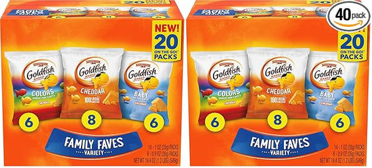 Goldfish Family Faves Crackers, Cheddar, Colors and Baby Crackers Snack Packs, 20-Ct Variety Pack (Pack of 2)