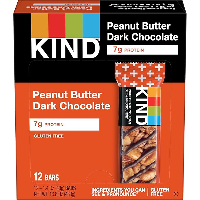 KIND Nut Bars, Peanut Butter Dark Chocolate, Healthy Snacks, Gluten Free, 8g Protein, 12 Count