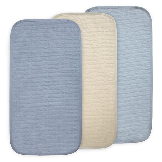 mushie Waterproof Changing Pad Liners | 100% Organic Cotton | Set of 3 (Blue Combo)